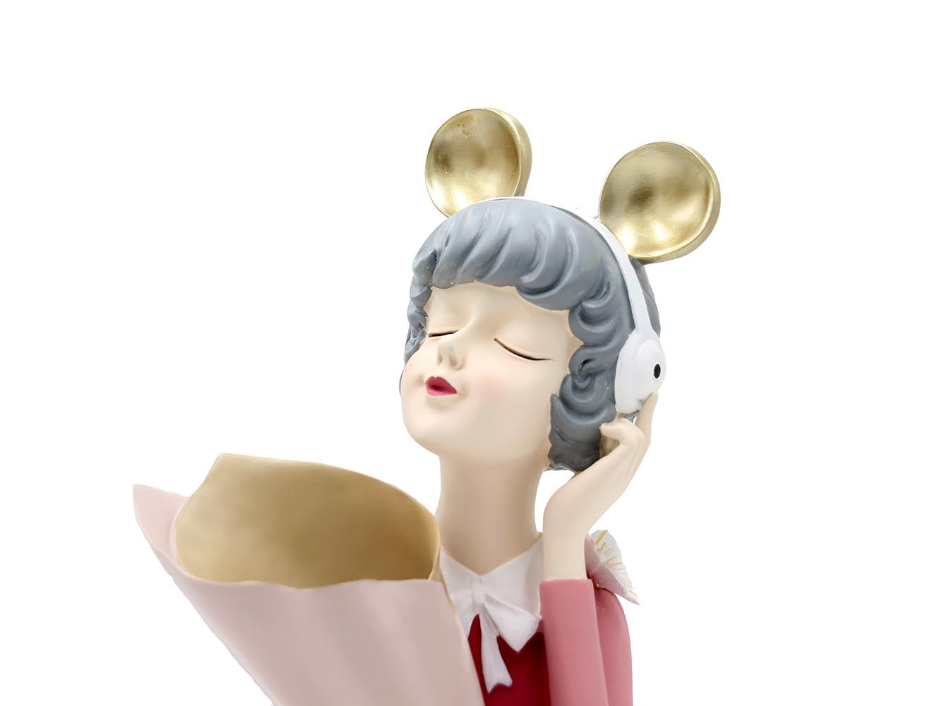 Scultura Mezzo Busto Donna Portafiori con Cuffie - YCY-Z019