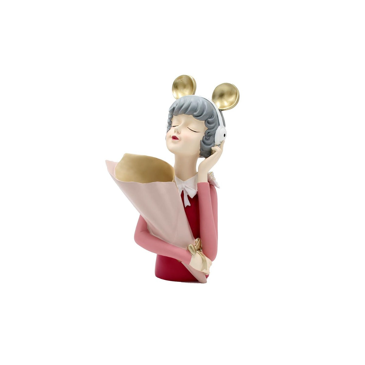 Scultura Mezzo Busto Donna Portafiori con Cuffie - YCY-Z019