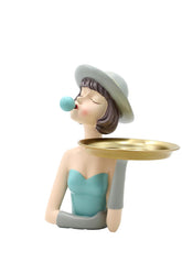 Scultura Mezzo Busto Donna con Vassoio in Metallo - YCY-Z011