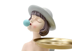 Scultura Mezzo Busto Donna con Vassoio in Metallo - YCY-Z011