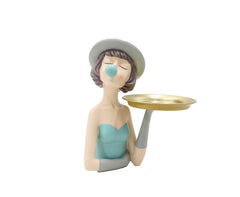 Scultura Mezzo Busto Donna con Vassoio in Metallo - YCY-Z011