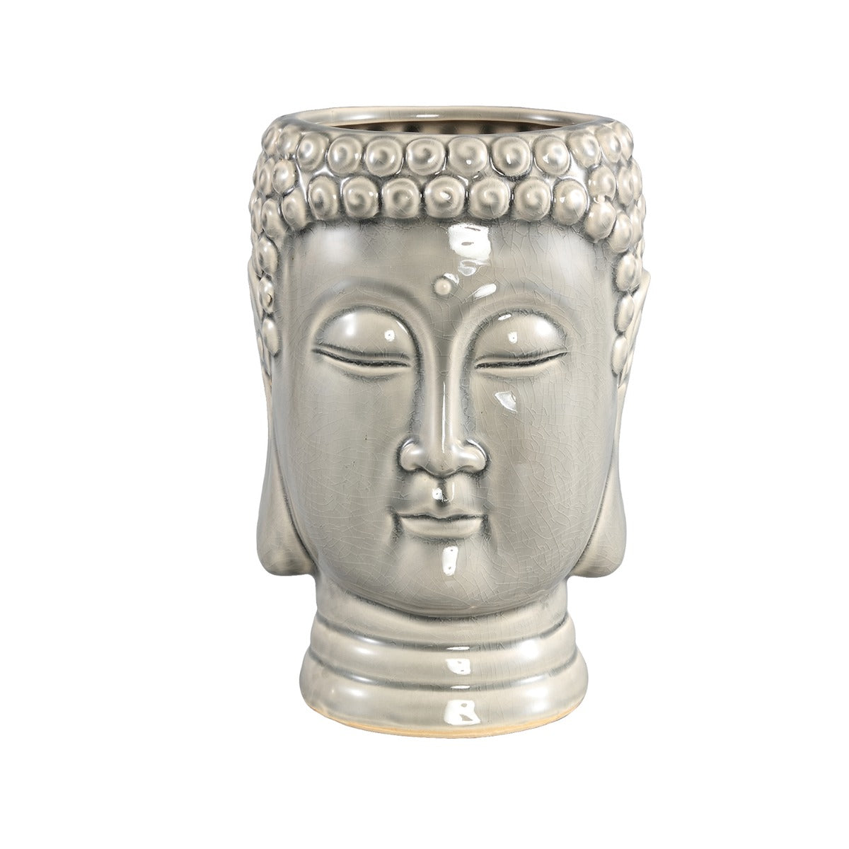 Vaso testa Buddha in ceramica grigia H24,5 - 707839