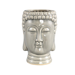 Vaso testa Buddha in ceramica grigia H24,5 - 707839