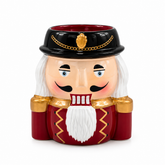 Vasetto portavaso natalizio Soldatino Schiaccianoci Rosso in ceramica H 12 cm con cappello nero, dettagli dorati e apertura Ø 5,5 cm.