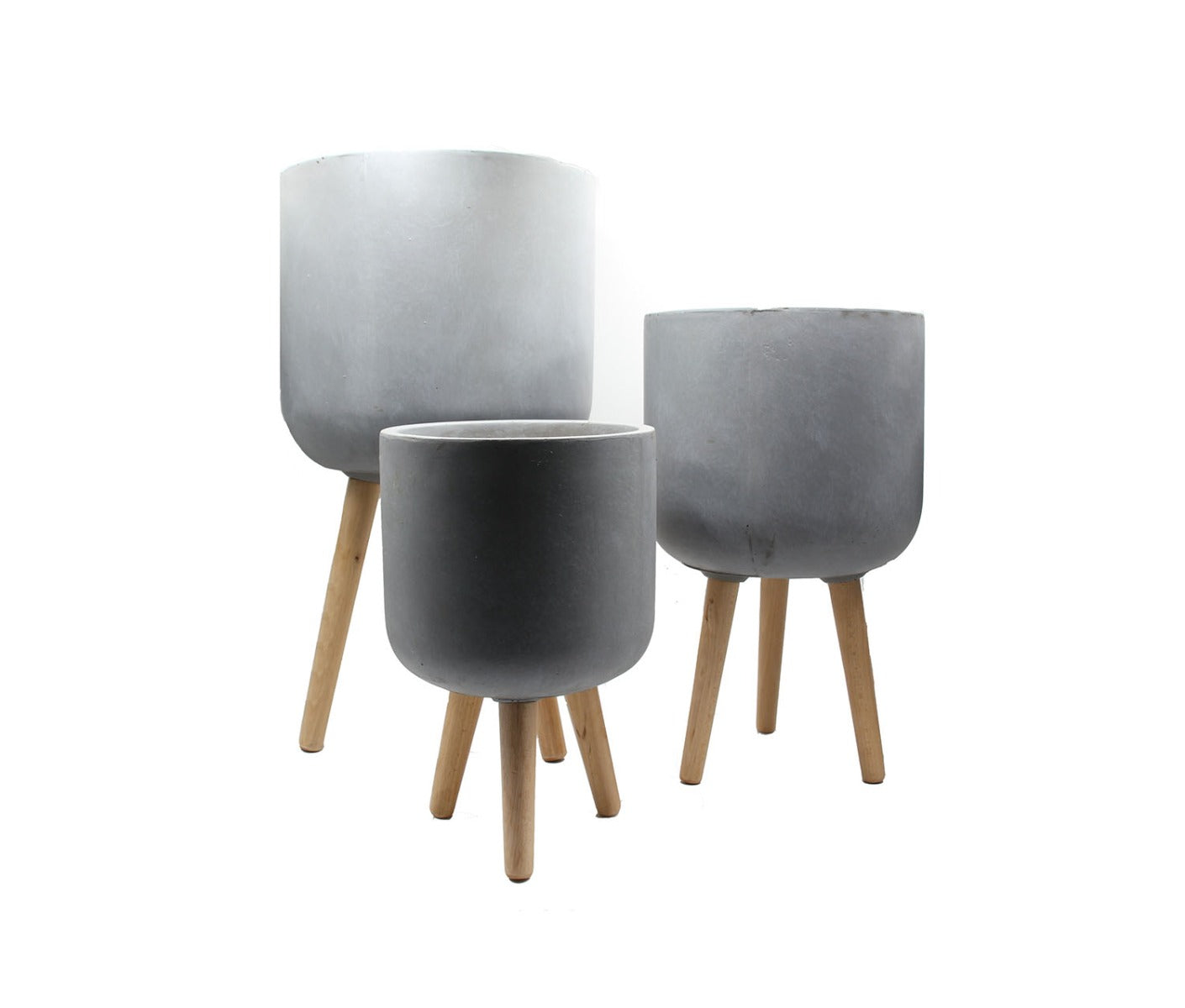 Vaso in cemento e resina su piedi in legno - CONFIG0168