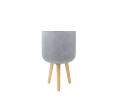 Vaso in cemento e resina su piedi in legno H40 - 8420004-S