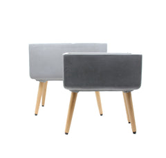 Vaso rettangolare in cemento e resina su gambe in legno - CONFIG0171