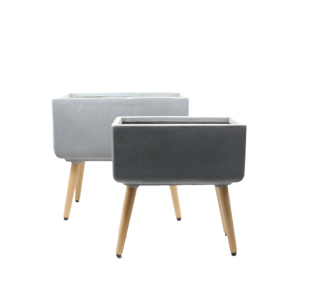 Vaso rettangolare in cemento e resina su gambe in legno - CONFIG0171