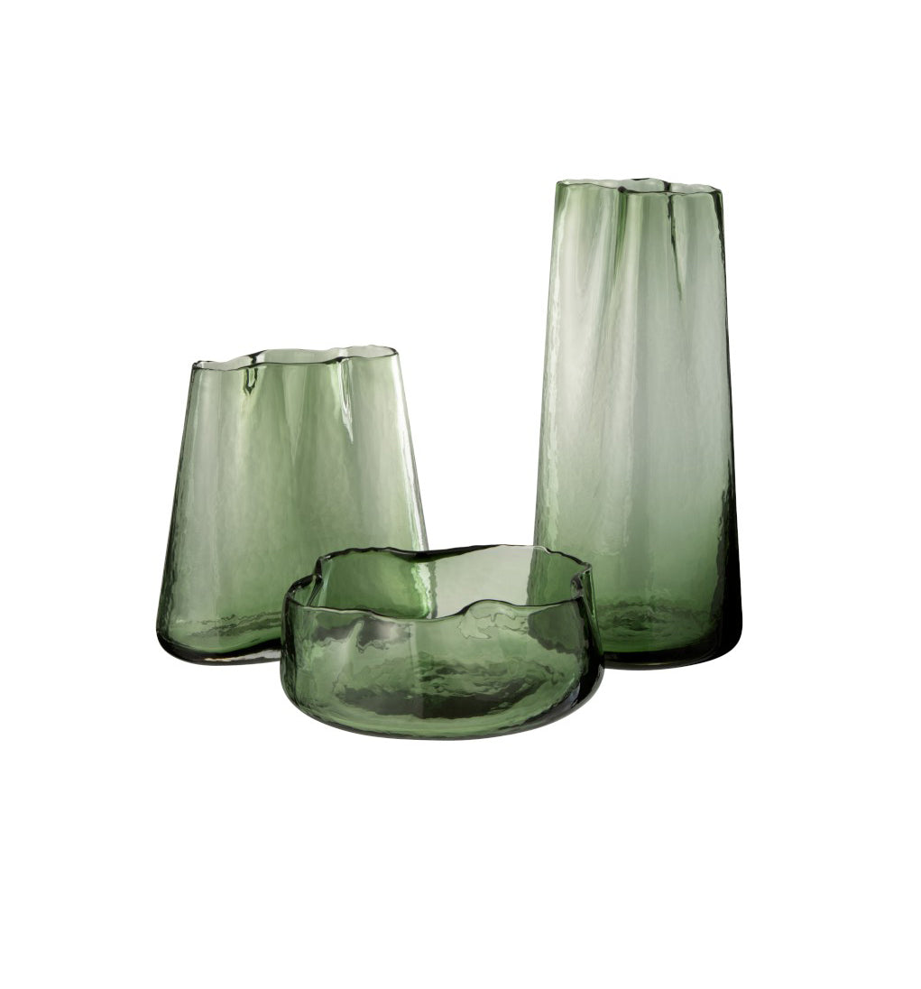 Vaso largo irregolare in vetro verde H20 - 13911