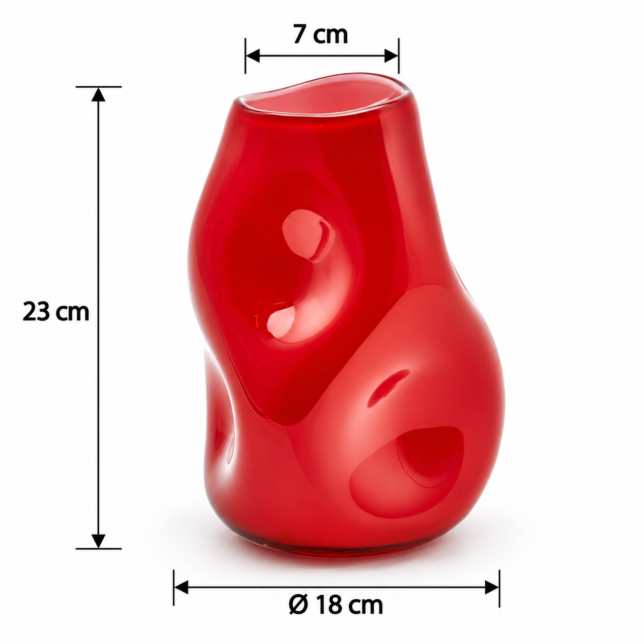 Vaso Ammaccato EDG Enzo De Gasperi in vetro rosso – dimensioni Ø 18 × H 23 cm, bocca 7 cm