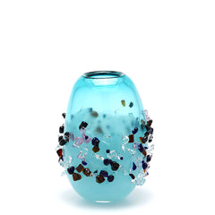 EDG Enzo De Gasperi Vaso Ovale Gemme in Vetro Turchese H25cm