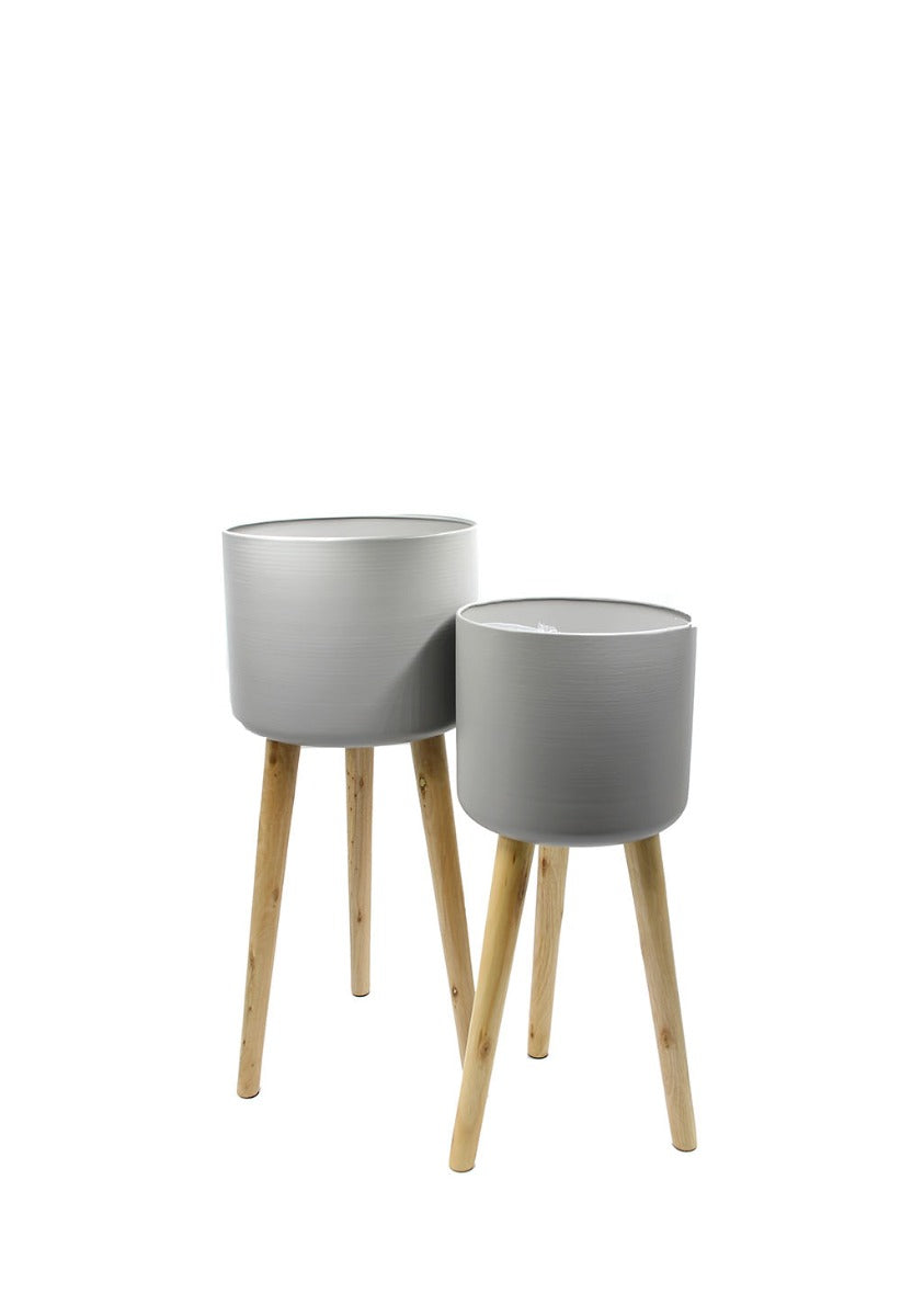 Vaso Metal Grey : Portavaso in metallo su piedi di legno - CONFIG0174