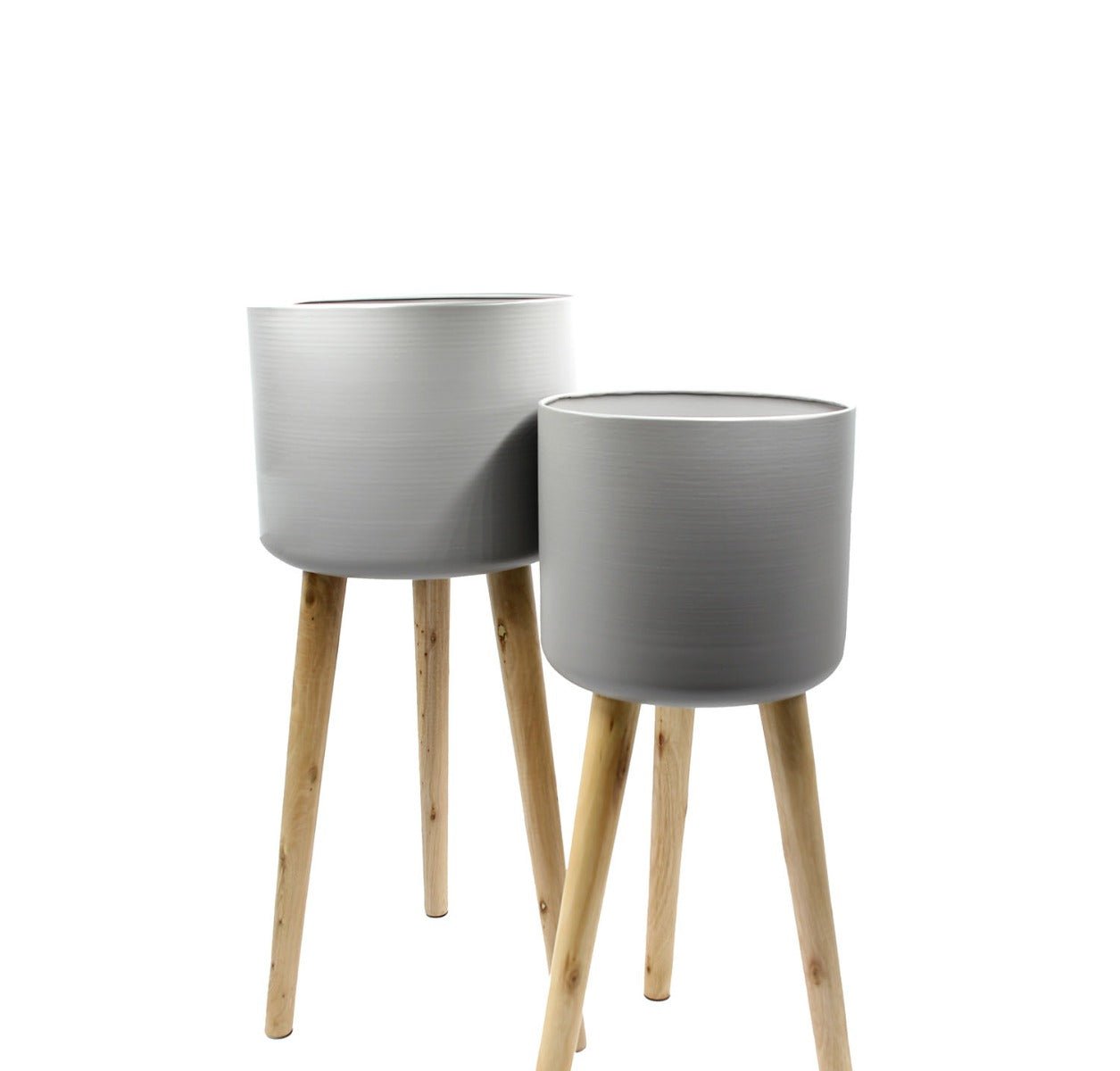 Vaso Metal Grey : Portavaso in metallo su piedi di legno - CONFIG0174