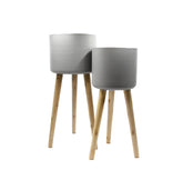 Vaso Metal Grey : Portavaso in metallo su piedi di legno - CONFIG0174