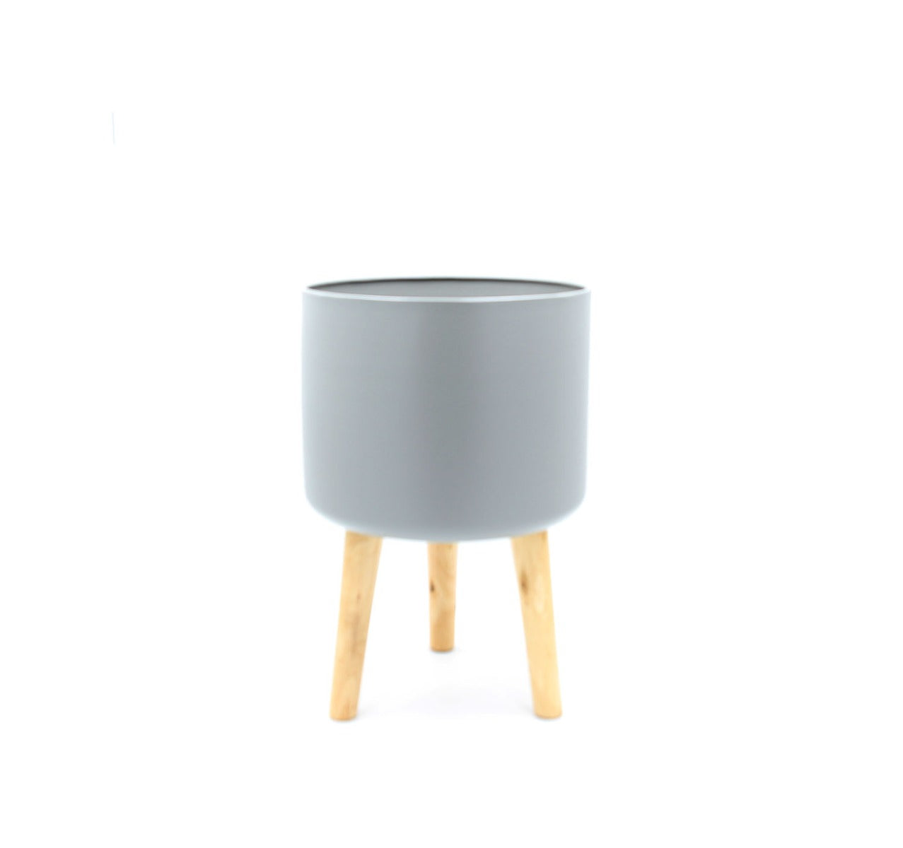 Vaso in metallo grigio su piedi in legno H42 - 9420508-88-L