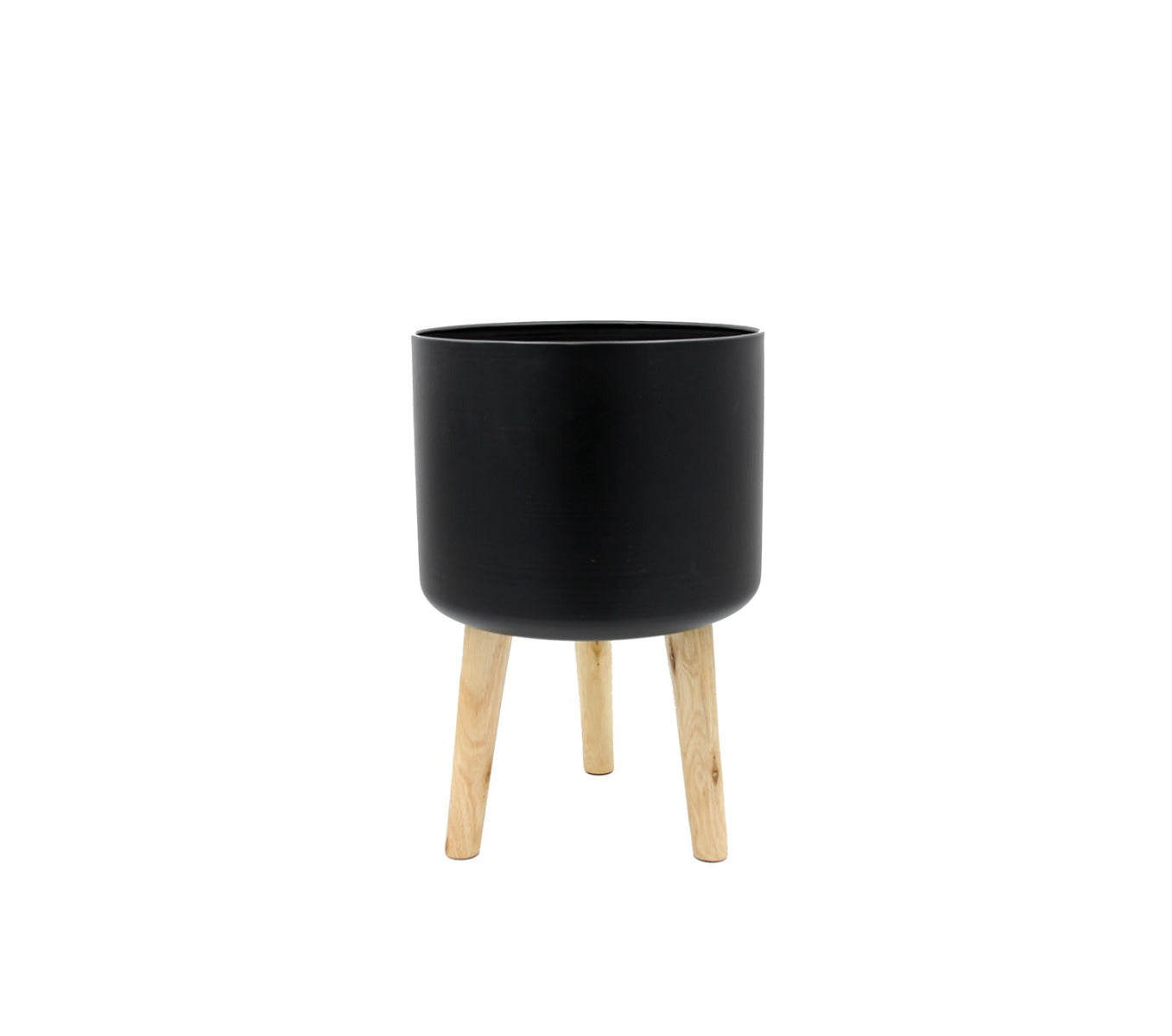 Vaso in metallo nero su piedi in legno H42 - 9420508-94-L