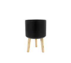 Vaso in metallo nero su piedi in legno H42 - 9420508-94-L