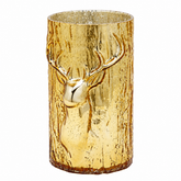 Vaso Renna Cilindro Oro in vetro EDG Enzo De Gasperi H 26 × Ø 15 cm con testa di renna in rilievo