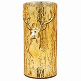 Vaso Renna Cilindro Oro in vetro EDG Enzo De Gasperi H 32 × Ø 15 cm con testa di renna in rilievo