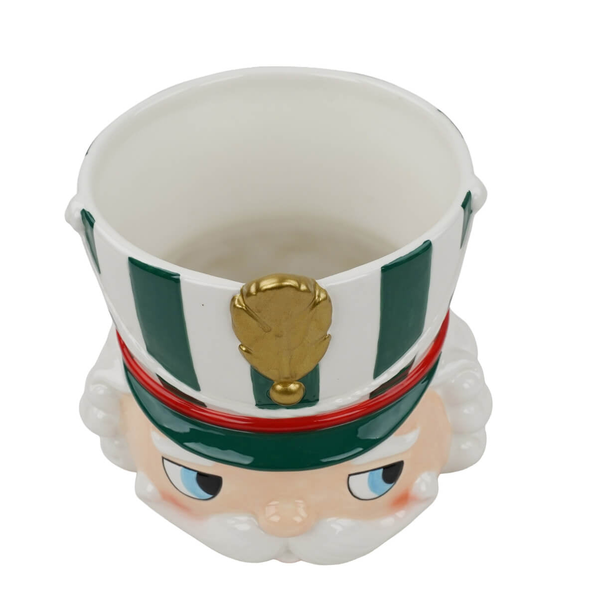 Vaso Schiaccianoci verde in ceramica visto dall'alto con apertura superiore