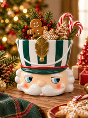 Vaso Schiaccianoci verde in ceramica ambientato con decorazioni di Natale