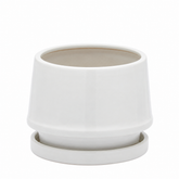 Vaso Trapezio L EDG Enzo De Gasperi in ceramica bianca H 22 × Ø 26 cm con sottopiatto coordinato