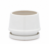 Vaso Trapezio M EDG Enzo De Gasperi in ceramica bianca H 16,5 × Ø 20,5 cm con sottopiatto coordinato