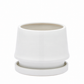 Vaso Trapezio S EDG Enzo De Gasperi in ceramica bianca H 13 × Ø 15 cm con sottopiatto coordinato