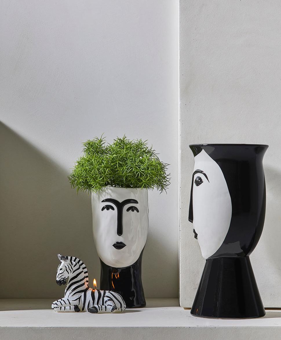 Vaso Volto bianco e nero in ceramica H38 - 013723