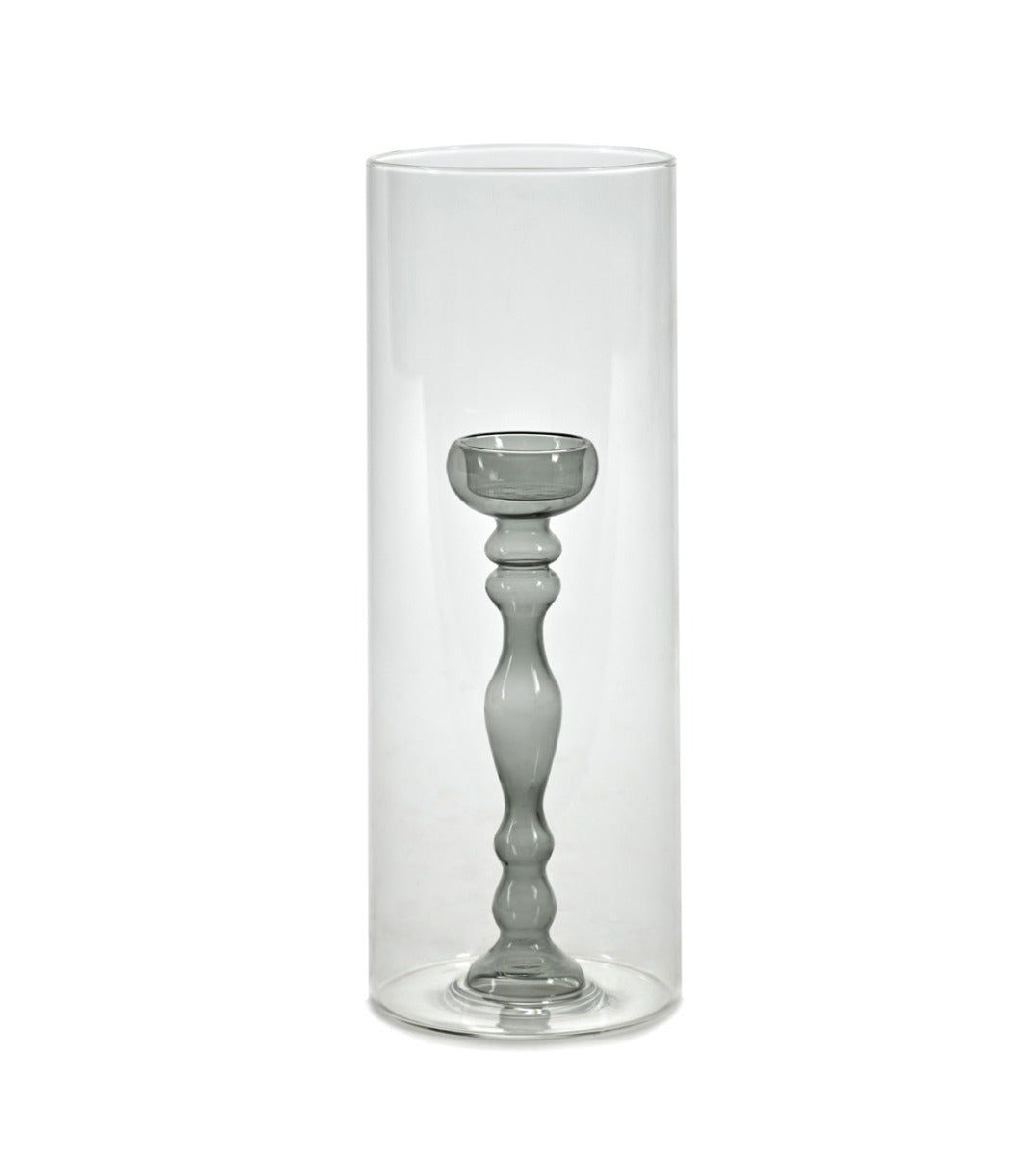Vaso Portacandela in vetro Trasparente e Grigio H29 - B0819600