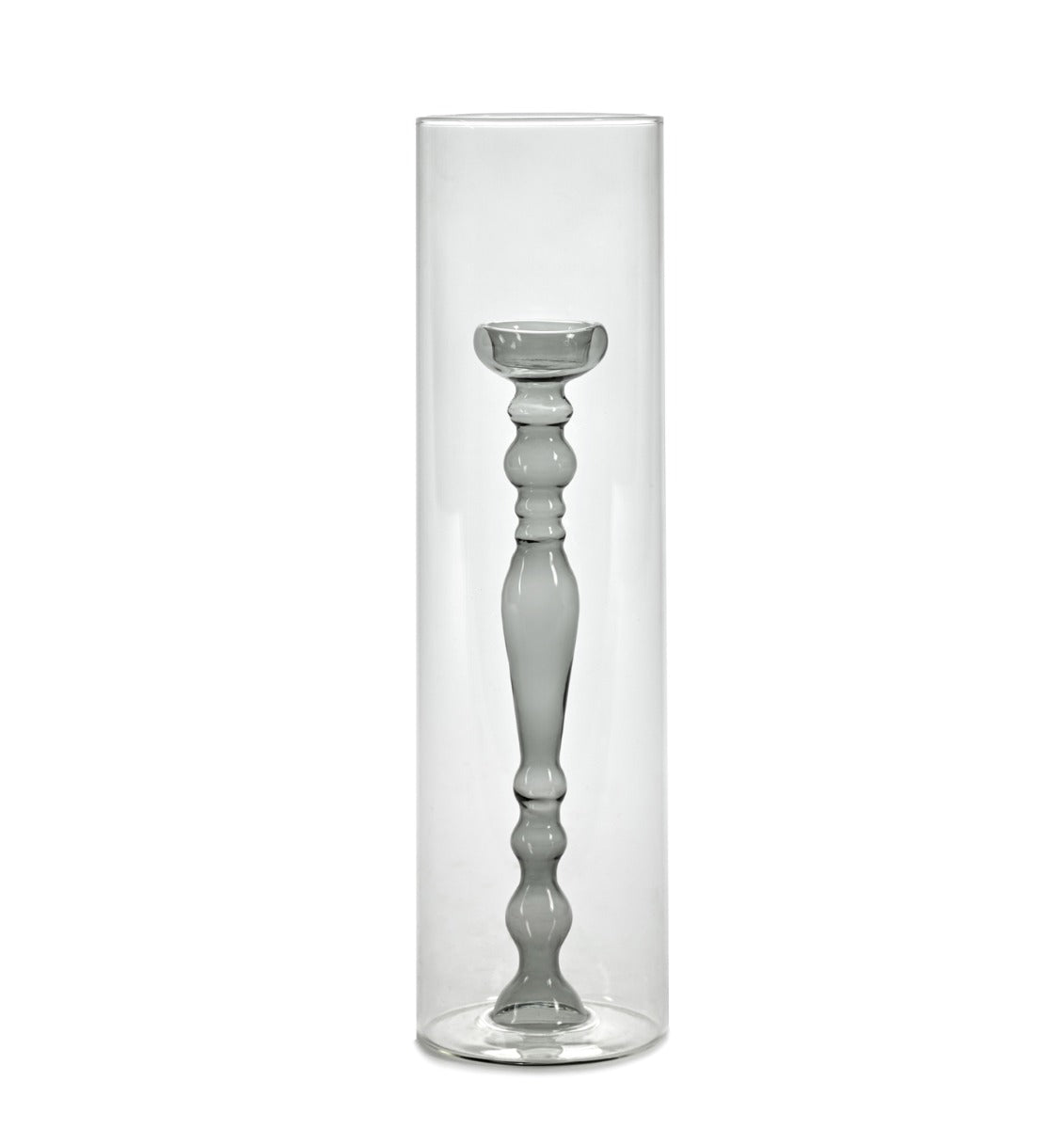 Vaso Portacandela in vetro trasparente e grigio H39 - B0819601