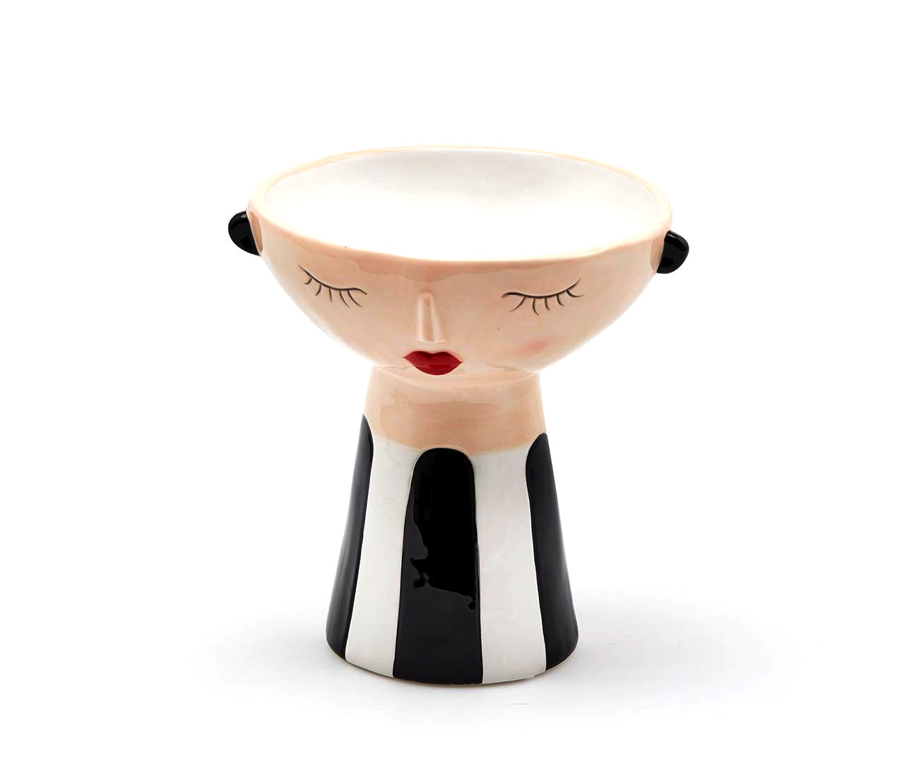 Vaso Faccia con righe nere e bianche H16 Ø13 - 015493