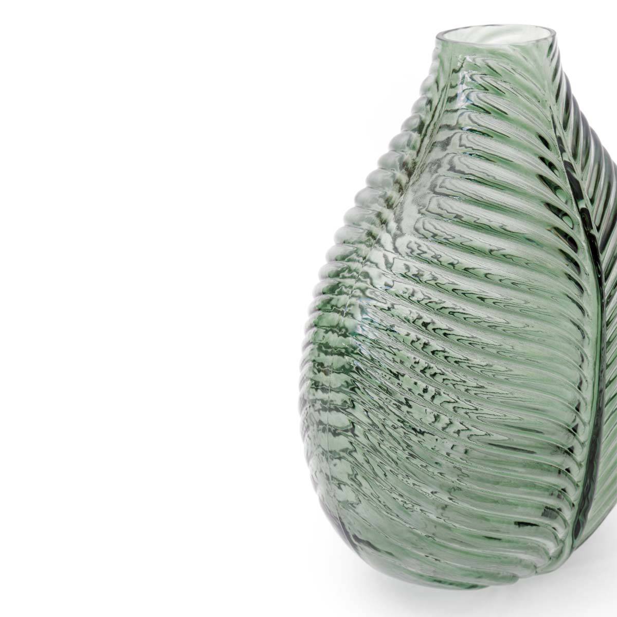 Vaso a forma di foglia in vetro verde H23 - 13914