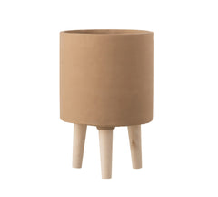 Bloempot Vaso in Cemento Marrone su piedini in legno H30 - 1179
