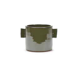 Vaso in ceramica verde con manici H12 - B0521011