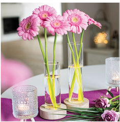 Vaso portafiori in vetro su base in legno con led H18cm - 2202233