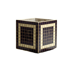 Cachepot Marie Mosaico blu riga avorio H17: vasi in cemento Serax - B7217004-Blu riga Avorio