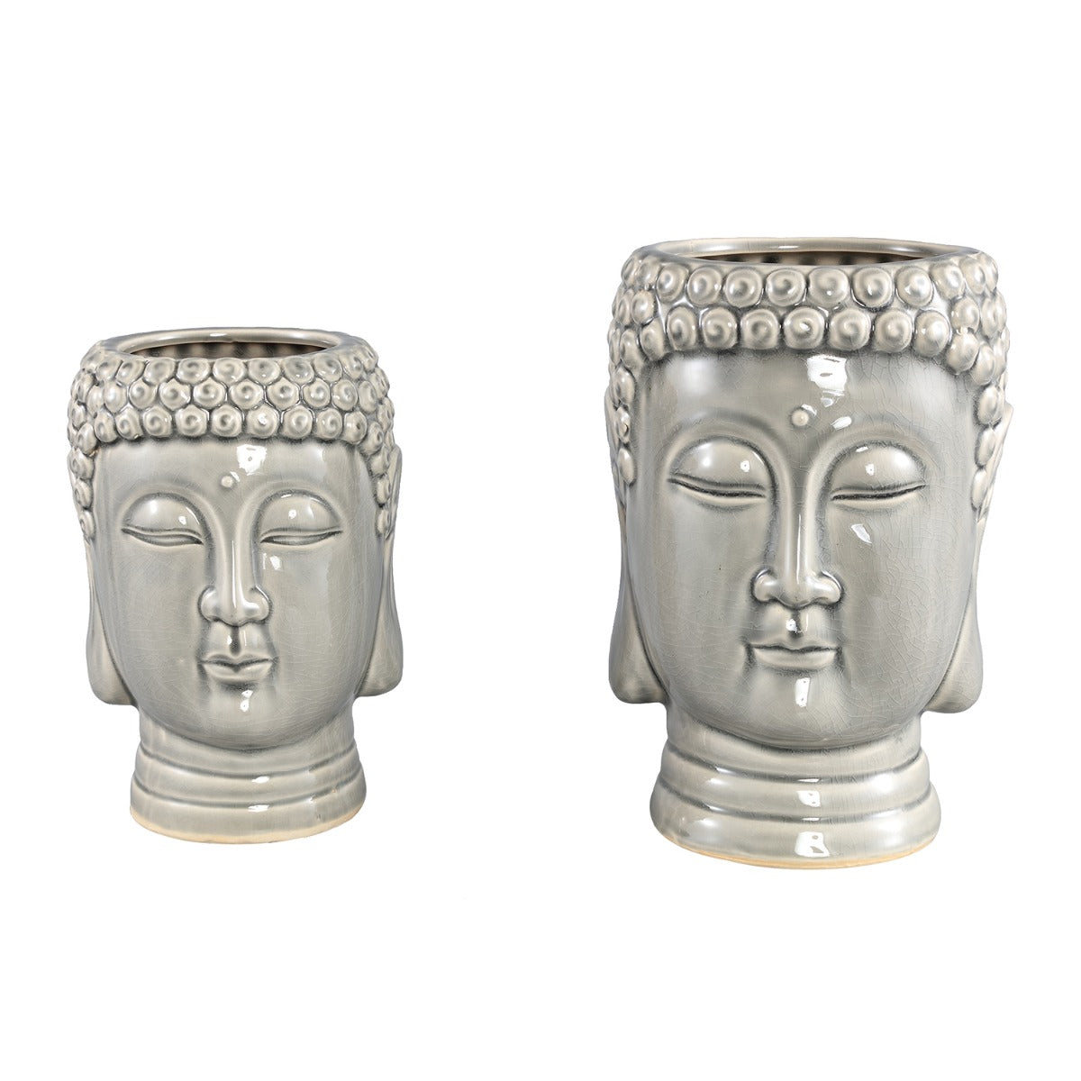 Vaso testa Buddha in ceramica grigia - CONFIG0337