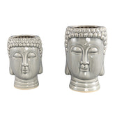 Vaso testa Buddha in ceramica grigia - CONFIG0337