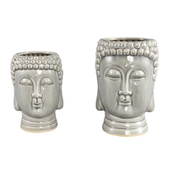 Vaso testa Buddha in ceramica grigia - CONFIG0337