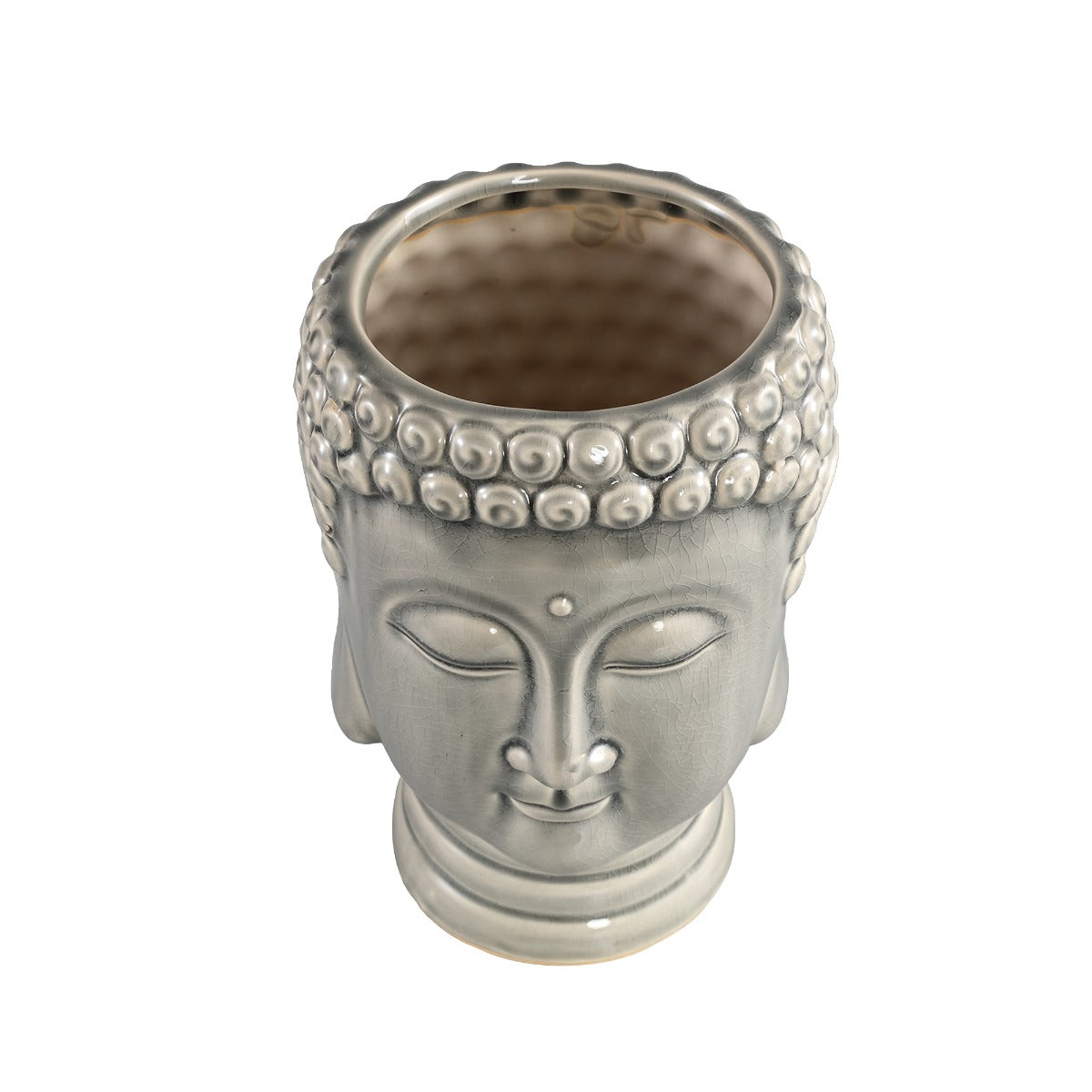 Vaso testa Buddha in ceramica grigia - CONFIG0337