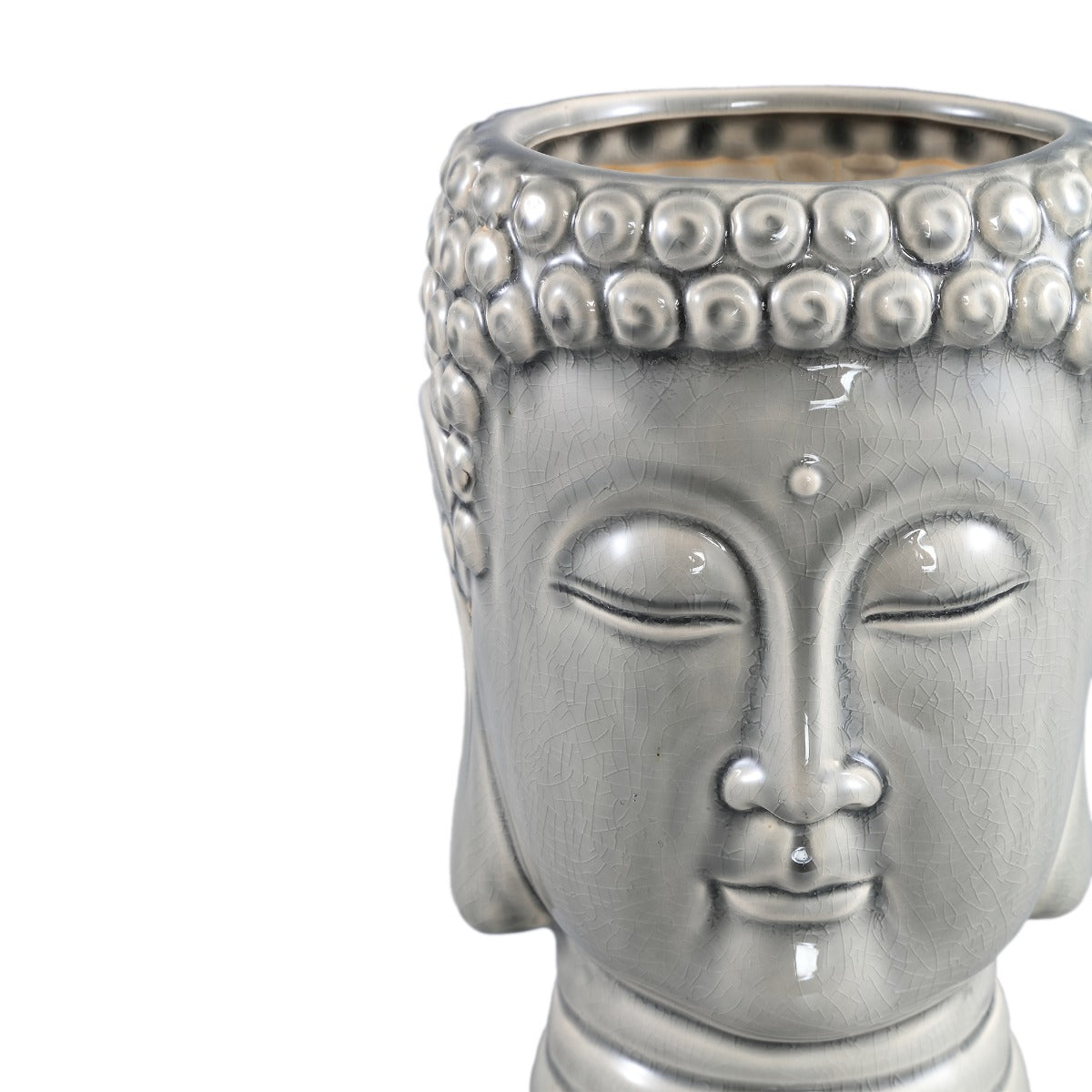 Vaso testa Buddha in ceramica grigia - CONFIG0337