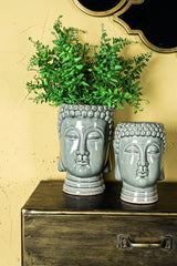 Vaso testa Buddha in ceramica grigia - CONFIG0337