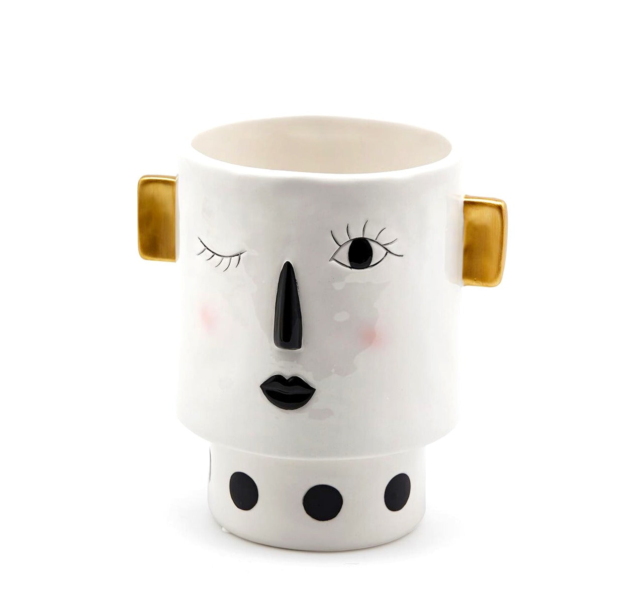 Vaso viso con orecchie colore oro H18 Ø14 - 015492