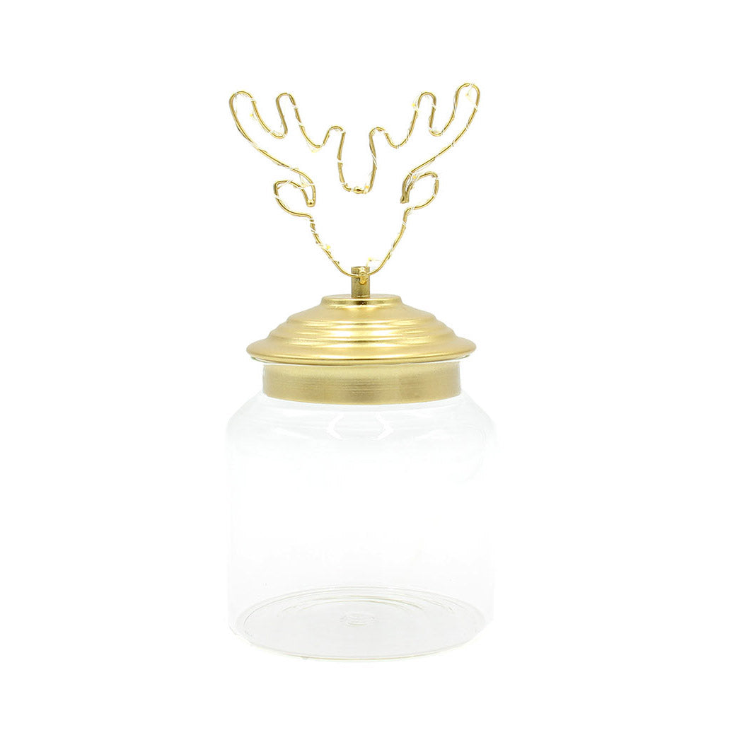 Barattolo di vetro con tappo in alluminio oro decoro Alce Led : Barattoli natalizi - 1202155