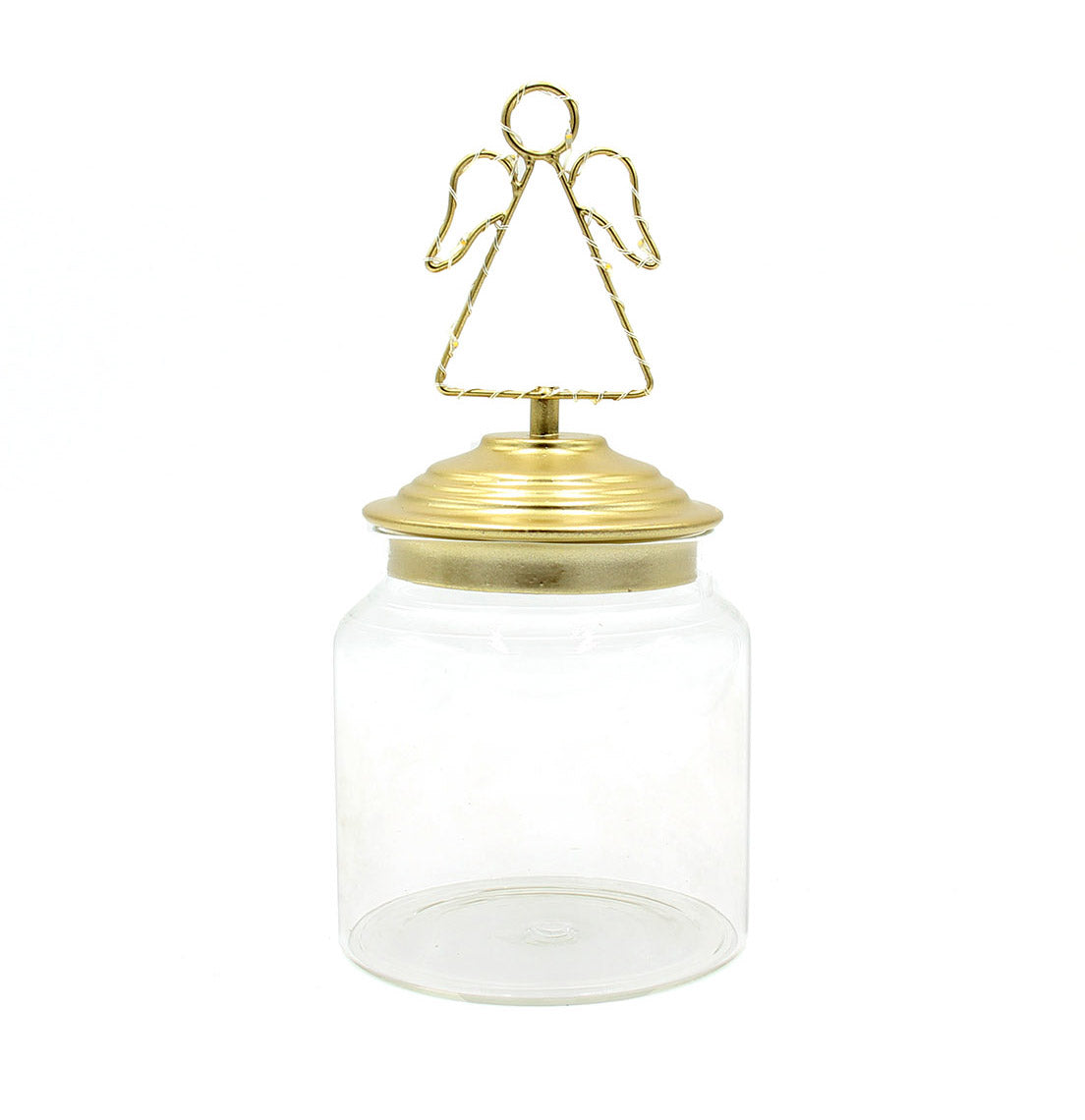 Barattolo di vetro con tappo in allumino oro decoro Angelo Led : Barattoli natalizi - 1202156