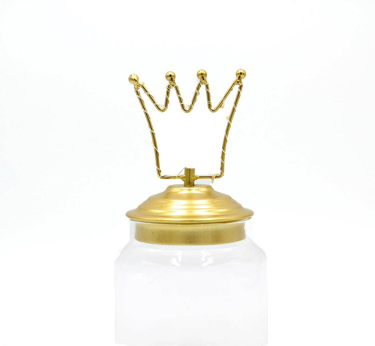 Barattolo di vetro con tappo in alluminio oro decoro Corona Led : Barattoli natalizi - 1202232