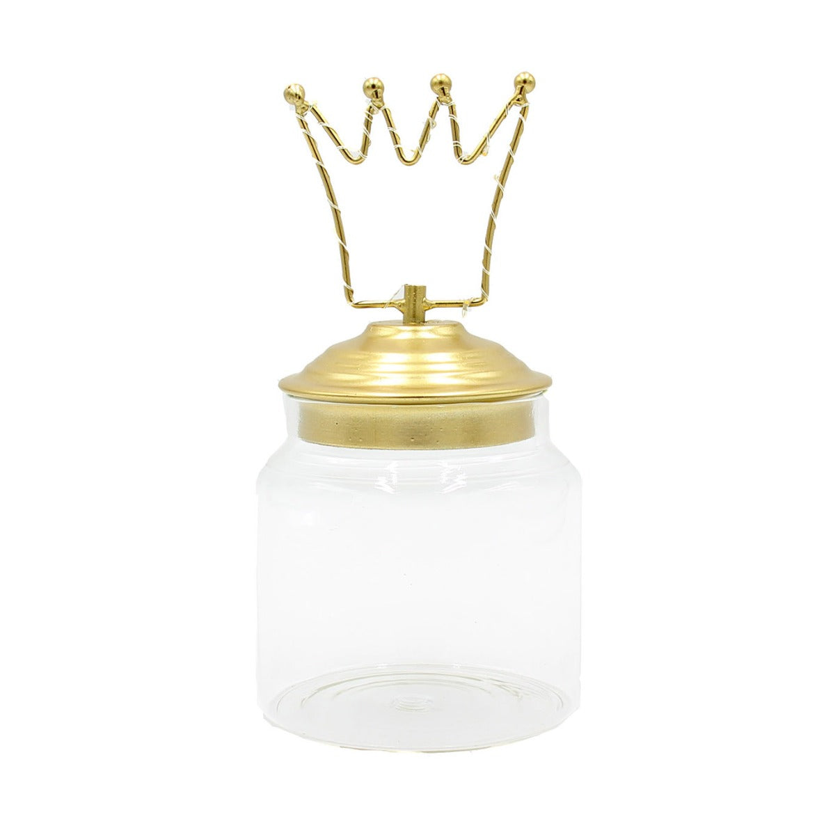 Barattolo di vetro con tappo in alluminio oro decoro Corona Led : Barattoli natalizi - 1202232