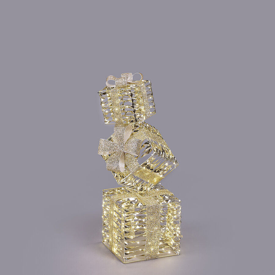 EDG - Enzo De Gasperi Decoro Pacco Regalo Stripes Oro con 350 Microled – H76 cm