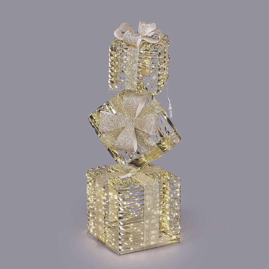 EDG - Enzo De Gasperi Decoro Pacco Regalo Stripes Oro con 600 Microled – H95 cm